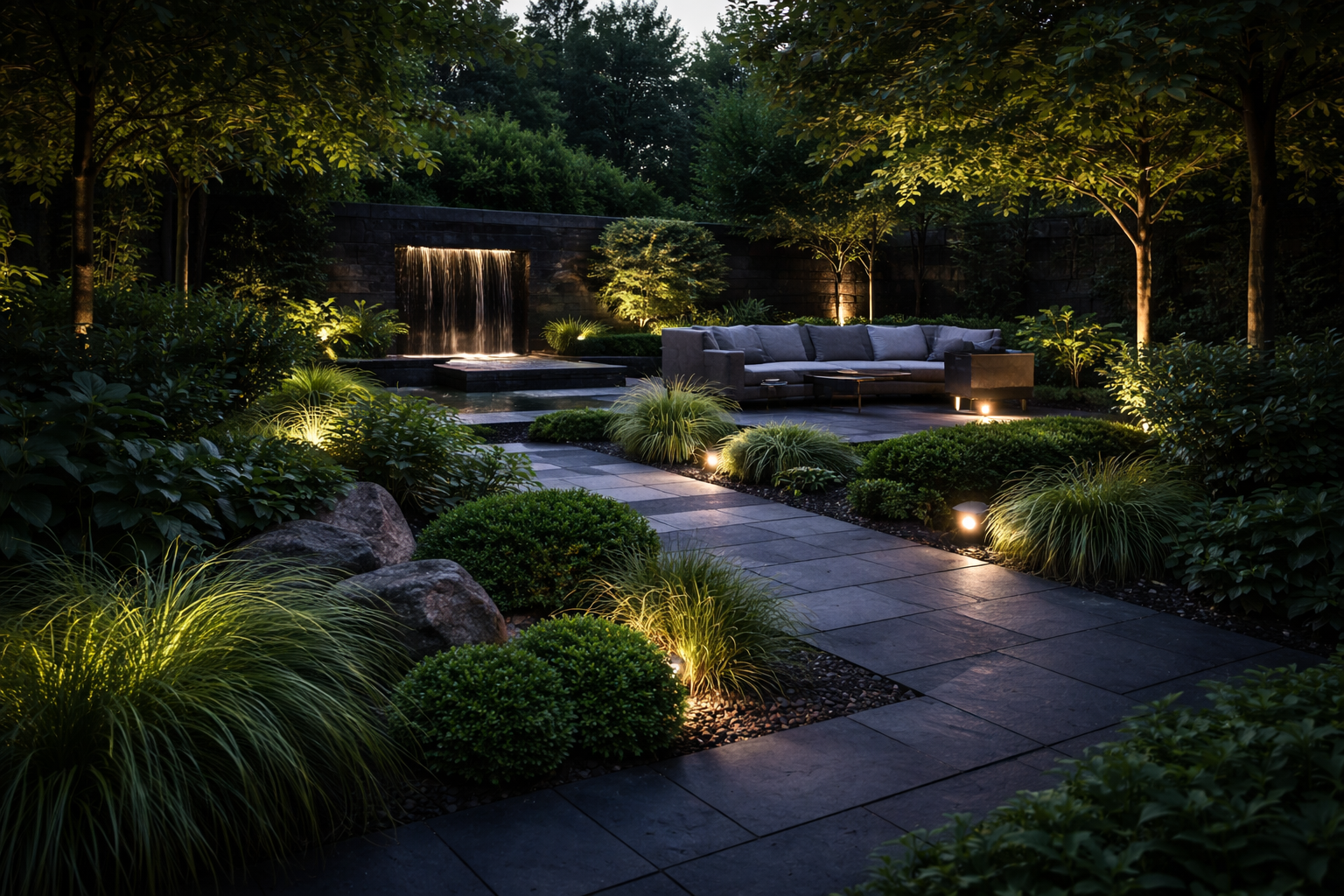 Moderner Garten mit Beleuchtung